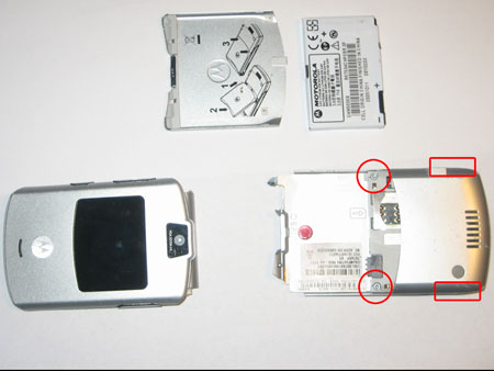 Remove battery case and battery and then TORX T5 screws